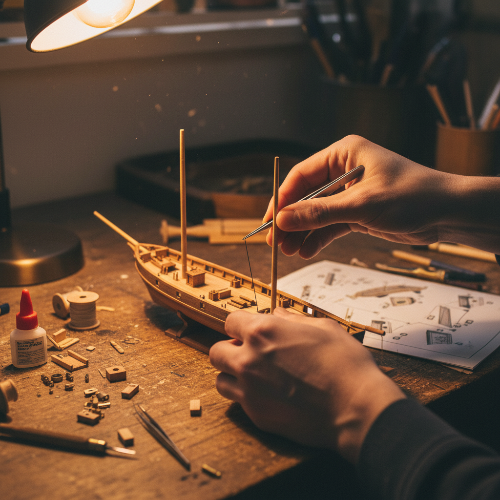 Building the schooner hull close-up