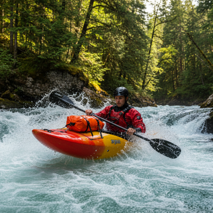 Kayaker with Dry Bag in Rapids