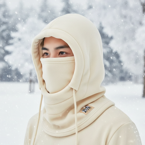 Off-white 3-in-1 winter thermal hood in snow