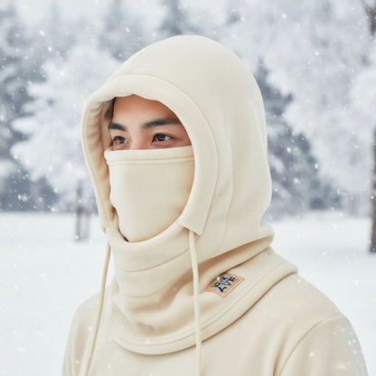 Off-white 3-in-1 winter thermal hood in snow